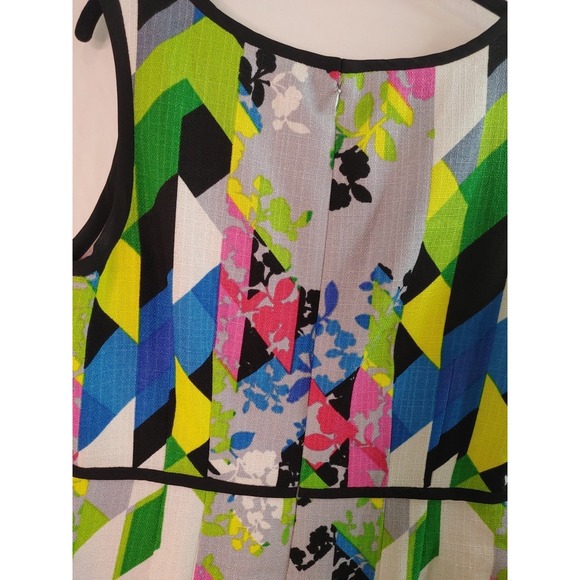 Nine West Colorful Abstract  Lined Sleeveless Midi Dress Size 10‎ Pockets - Picture 7 of 11